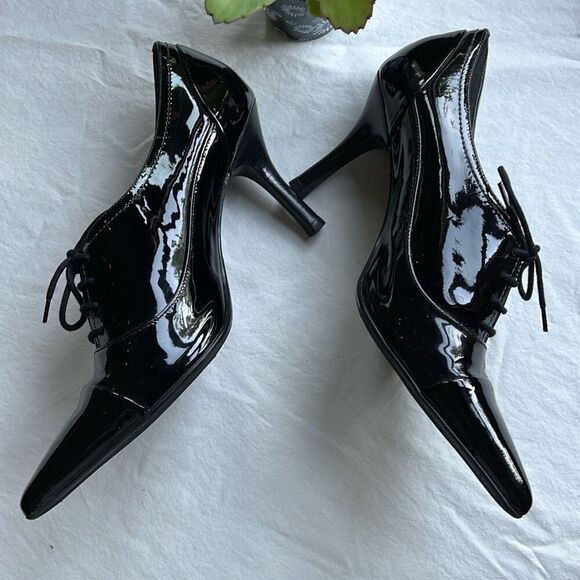 Ann Taylor Pointy Toe Oxford Black Patented Leather Heels 8.5 - Picture 3 of 11